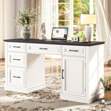 Farmhouse 59'' Executive Desk with Charging Station,Office Desks Computer Desk with 5 Drawers, Wood Workstation for Home Office and Study, File Drawers and Storage Cabinet, Black Vabches