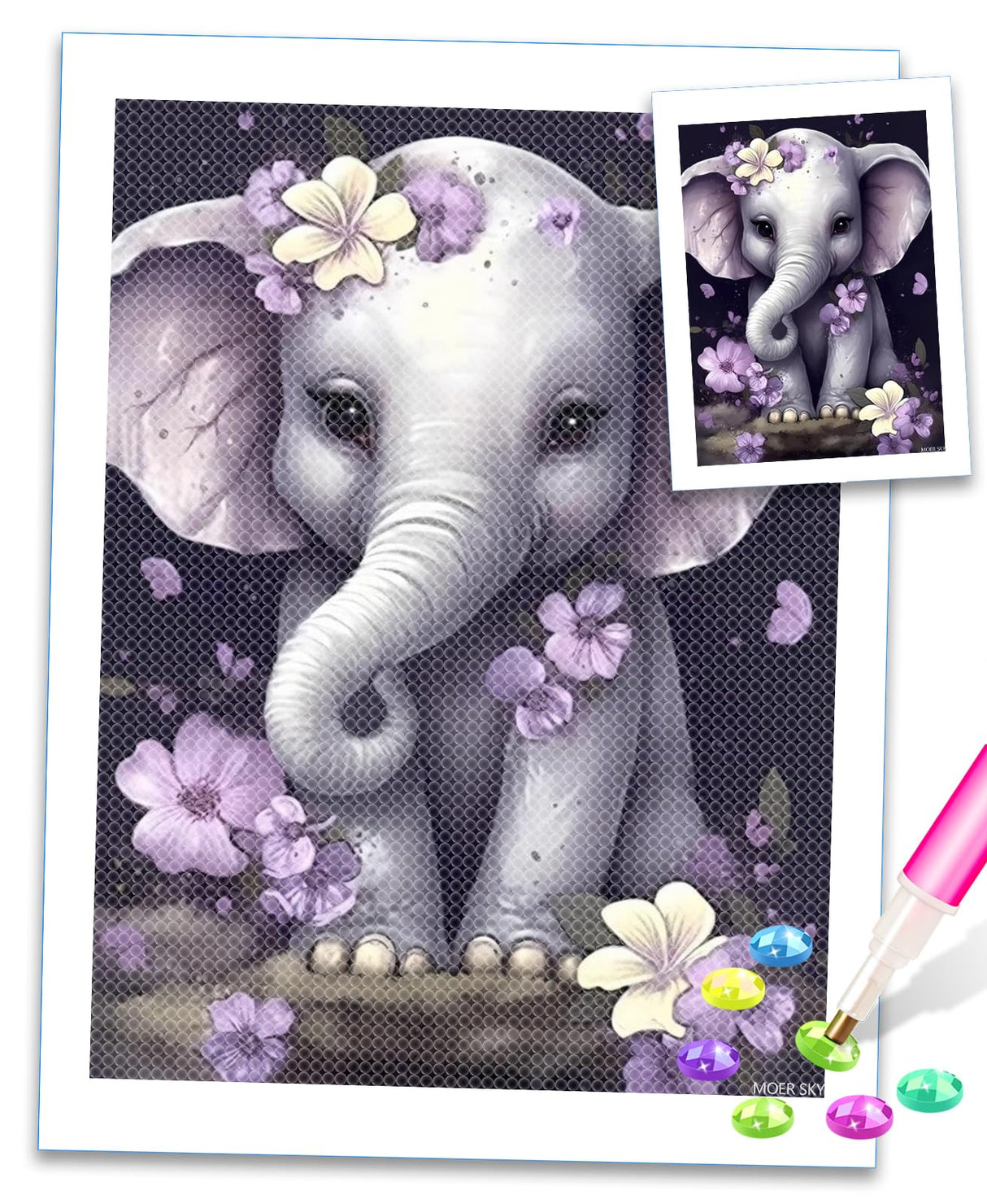 MOER SKY Forest Animals Diamond Painting Kits for Adults Purple Flowers Elephant 5D Gem Art Kit for Adult DIY Home Wall Gift 12x16 inch MOER SKY