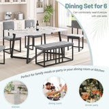 HUGROVE 6-Piece Dining Table Set, 51.18'' Faux Marble Rectangular Table with 4 Velvet Upholstered Dining Chairs and Bench, Modern Kitchen & Dining Room Furniture for Family Gathering (Dark Gray) HUGROVE