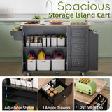 55.6“ Kitchen Island On Wheels, Rolling Kitchen Island Cart with Drop Leaf, Kitchen Storage Cabinet with 3 Drawers and Inner Adjustable Shelves for Dining Room/Living Room, Towel Rack Spice Cart Black VALONDINO