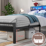 BOFENG Black Twin Bed Frame with Wood Headboard Storage,USB Charging Station/LED Lights,Metal Single Platform Bed Frame Twin Size No Box Spring Needed,Heavy Duty Metal Slats,Mattress Base,Noise Free BOFENG