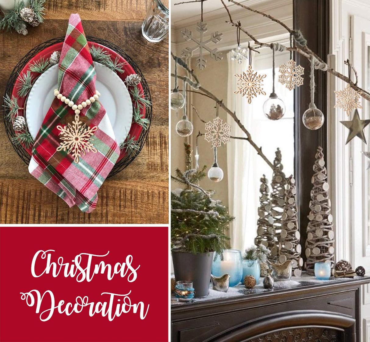 ilauke 12pcs Wooden Snowflakes Decorations 3 inch Christmas Ornaments Wood Hanging Ornament Rustic Farmhouse Christmas Craft Supplies ilauke