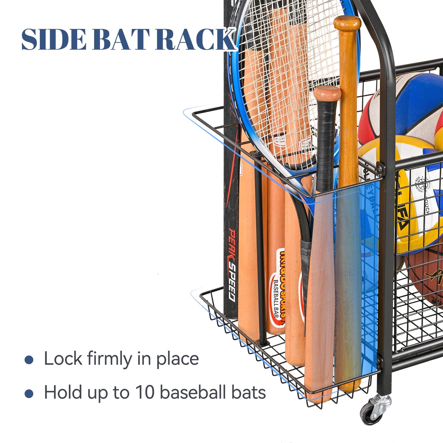 Mythinglogic Sports Equipment Garage Organizer,Garage Ball Storage for Sports Gear and Toys, Rolling Ball Cart with Wheels for Indoor/Outdoor Use