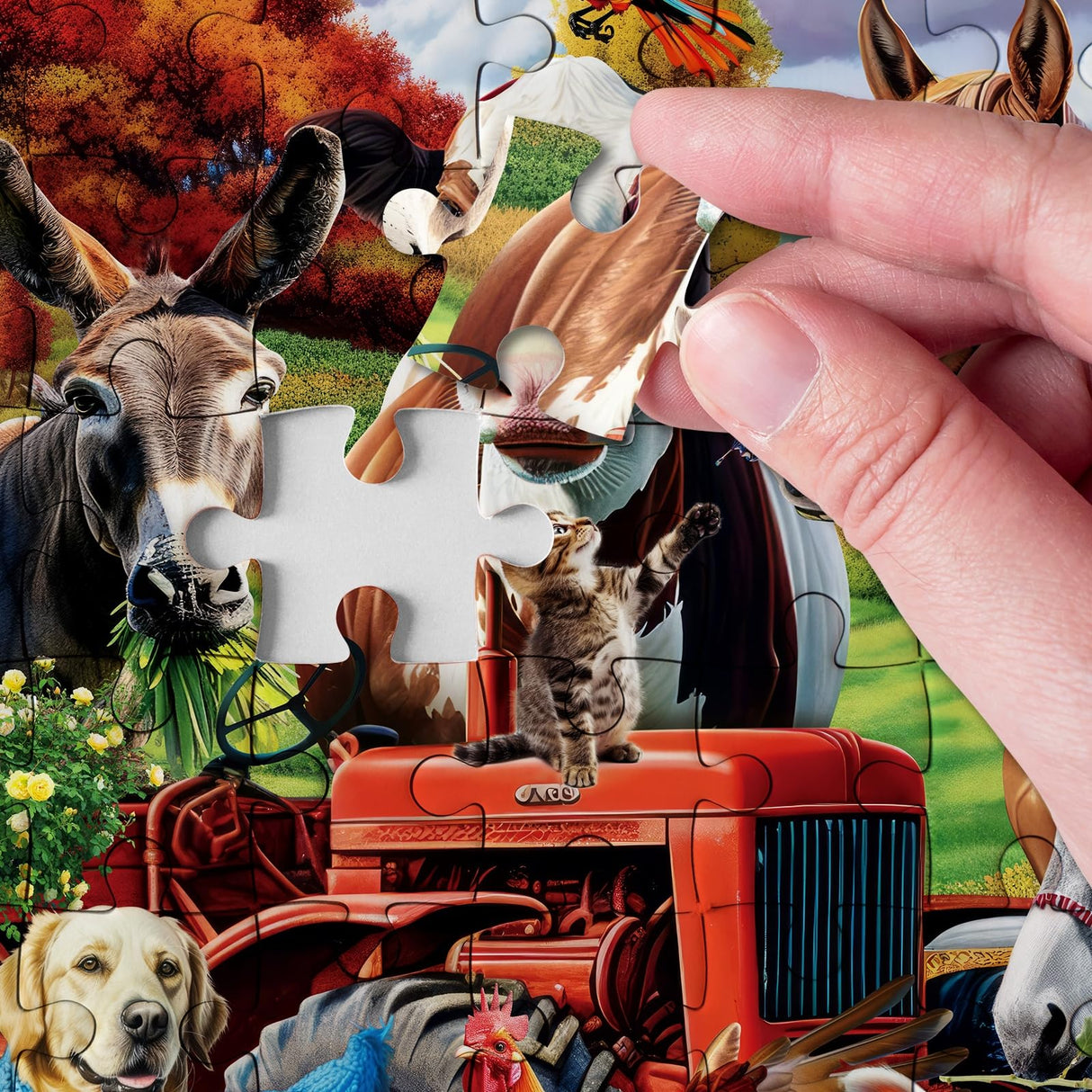 Funny Farm Puzzle Fall Puzzles 1000 Pieces for Adults, Autumn Animal Jigsaw Puzzles Dog, Fantasy Colorful Jigsaw Puzzle Family Collage Puzzles for Challenging BBOLDIN