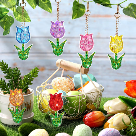 12 Pieces Spring Tulip Diamond Painting Keychain 5D DIY Diamond Painting Kit Flower Hanging Diamond Art Kits Spring Colorful Tulip Ornaments for Kids Spring Crafts Family Decor (Tulip Style) Ferraycle