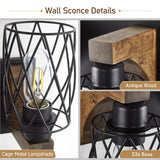 Farmhouse Bathroom Light Fixtures, Wood Bathroom Lighting Fixtures Over Mirror, 3-Light Vanity Light Fixture with Cage Metal Shade, Black Rustic Vanity Light for Bathroom, Hallway RVONOW