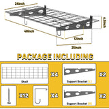 Ultrawall Garage Wall Shelves, 2 x 4 ft Wall Mounted Storage Shelves, Heavy Duty Wall Shelving with Hooks, Holds Up to 220 Lbs, 2Pack, Black Ultrawall