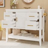 IRONCK Bathroom Vanity with Sink, 36" Modern Undermount Bathroom Sink Cabinet with 4 Drawers&Open Shelf, Vanity Sink with Charging Station and Door Shelves, White IRONCK