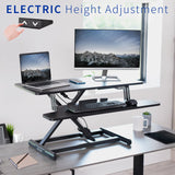 VIVO 36 inch Electric Motor Desk Converter, Height Adjustable Riser, Sit to Stand Dual Monitor and Laptop Workstation with Wide Keyboard Tray, Black, DESK-VE36B VIVO