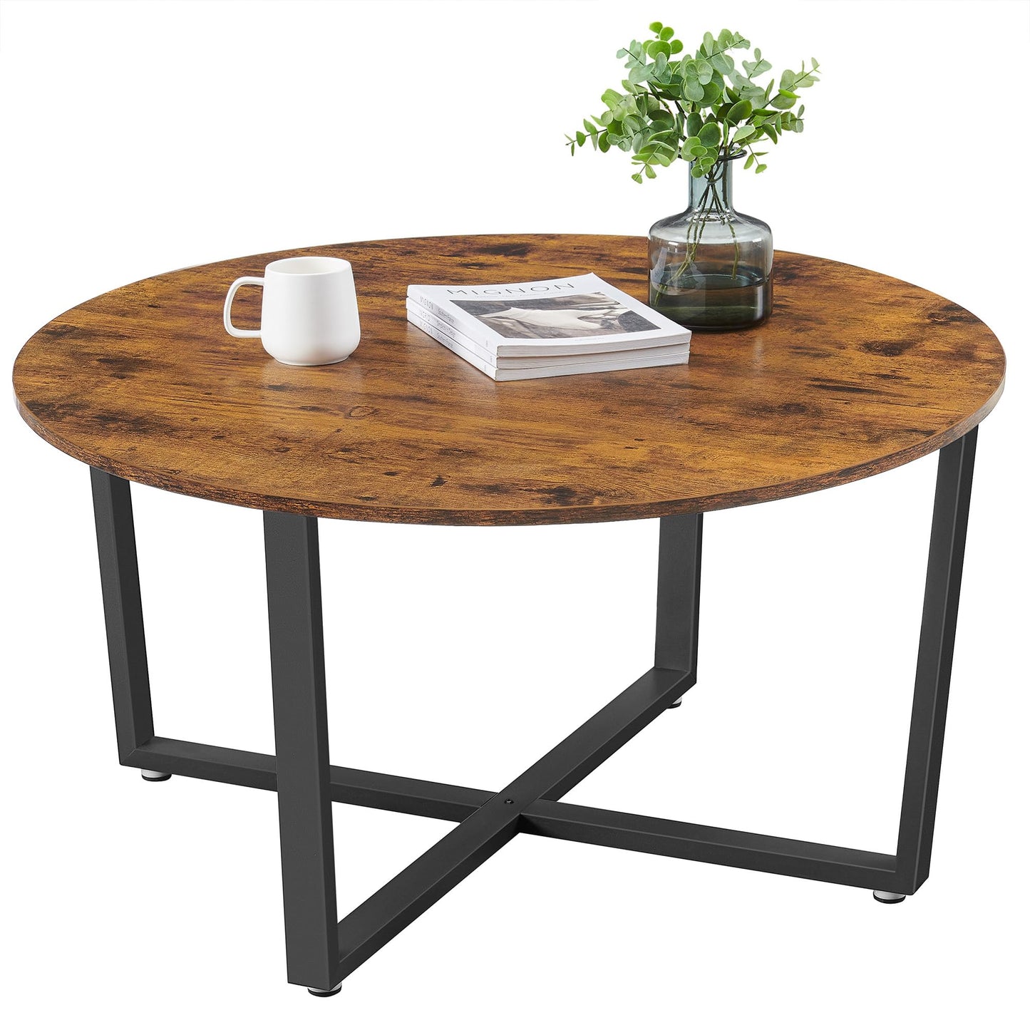 VASAGLE ALINRU Round Coffee Table, Industrial Style Cocktail Table, Durable Metal Frame, Easy to Assemble, for Living Room, Rustic Brown ULCT88X 39.4 x 21.7 x 17.7 Inches - WoodArtSupply