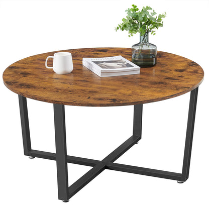 VASAGLE ALINRU Round Coffee Table, Industrial Style Cocktail Table, Durable Metal Frame, Easy to Assemble, for Living Room, Rustic Brown ULCT88X 39.4 x 21.7 x 17.7 Inches - WoodArtSupply