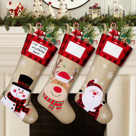 DeckTheHalls Christmas Stockings, 3 PCS Personalized Christmas Stocking, 19” Large Holiday & Family Stocking for Christmas Tree Decoration | Fireplace Party Decoration DeckTheHalls