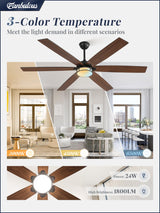 Fanbulous 65 Inch Ceiling Fans with Lights, Farmhouse Large Ceiling Fans with Remote, Black&Brown Modern Ceiling Fan with LED Light, Quiet DC Motor for Living Room, Bedroom, Kitchen, Indoor Fanbulous