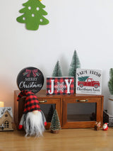 Christmas Tiered Tray Décor Set of 7, Merry Christmas Farm Fresh Truck, Joy Wood Sign Buffalo Plaid Gnome Plush and Trees, Farmhouse Table Home Party Shelf Fireplace Mantel Decor NEWLIGHTURE