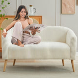 Nahenduo Corduroy Loveseat Sofa and Small Couch for Bedroom, 2 Seater Mini Couch for Small Rooms, 51" W Wood Legs, Comfy Foam+Spring (Ivory White) Nahenduo