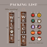 Perfnique Interchangeable Welcome sign for front porch standing, 47 x 7.9 Inch Black Wooden Leaner Sign with 10 Interchangeable Designed Icons, Morden Farmhouse Rustic Seasonal Decor for Spring PERFNIQUE