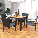 YITAHOME 5-Piece Patio Dining Set, Outdoor Wicker Conversation Furniture with Wooden Tabletop and Cushions, Wicker Square Dining Sets for Lawn Garden Backyard Deck YITAHOME