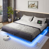 Liians King Size Floating Bed Frame with Smart LED Lights and USB Charging Station, Modern Sturdy Metal Platform, Noise Free, No Box Spring Needed Easy Assembly Liians