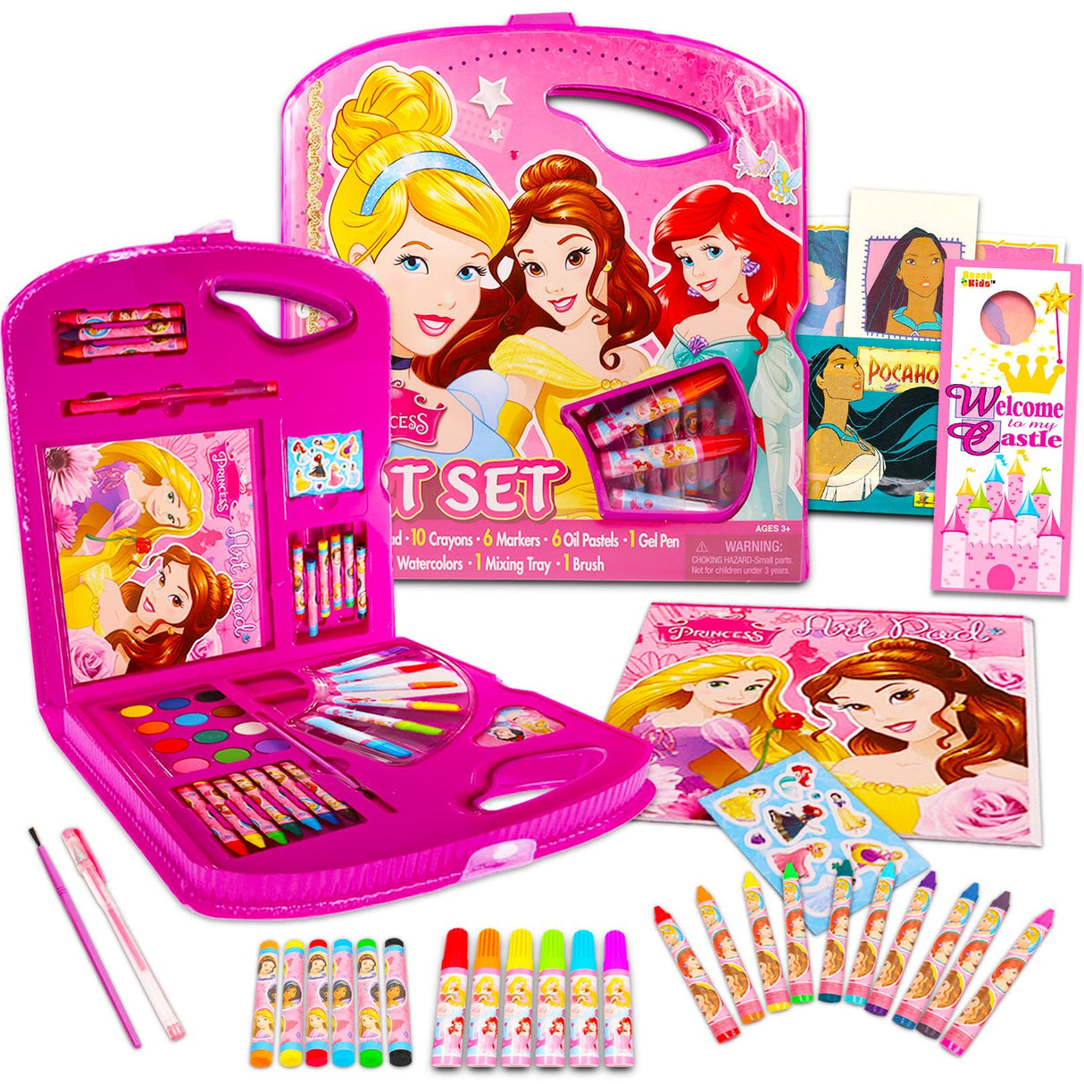 Disney Princess Art Set - Bundle of Kit with Coloring Utensils, Brushes, Drawing Pad, Stickers, More | Disney Princess Arts and Crafts Kit Disney