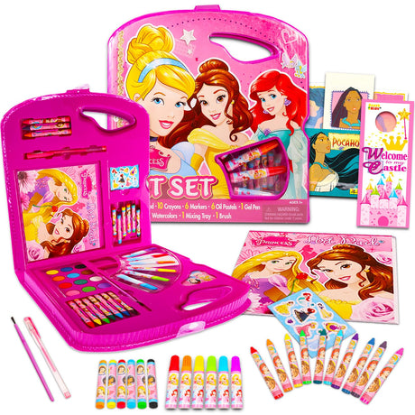 Disney Princess Art Set - Bundle of Kit with Coloring Utensils, Brushes, Drawing Pad, Stickers, More | Disney Princess Arts and Crafts Kit Disney