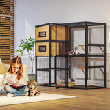 TIMHAKA Large Indoor Cat Catio, 4 Tier Outdoor Cat Enclosures House for Cats with Waterroof Roof, 3 Resting Rooms, 3 Platforms, Cats Catio Connect to Window with 2 Large Door, Feral Pet Shelter, Black TIMHAKA