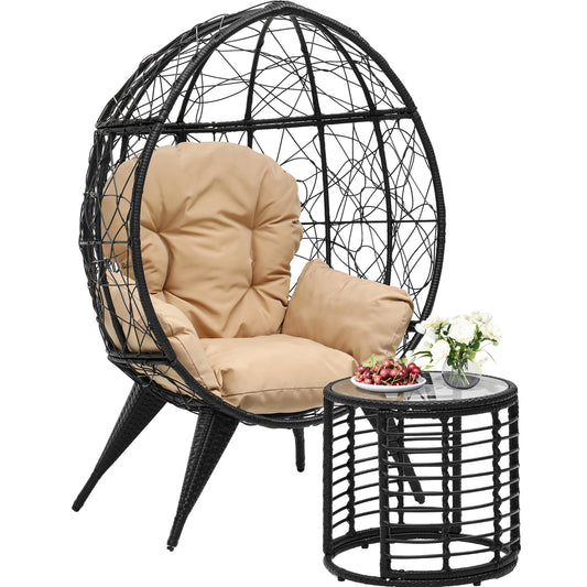 YITAHOME Egg Chair with Table Outdoor Egg Lounge Chair with Cushion Wicker Chair PE Rattan Chair Table Included for Patio, Garden, Backyard, Porch, Beige