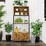 68" Kitchen Bakers Rack with Storage, Freestanding 6-Tier Industrial Coffee Bar Station with Power Outlet, Microwave Stand with Shelves & Cabinet for Pots, Pans, Spices & Kitchen Essentials Mochalight