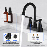 Bathroom Faucets for Sink 3 Hole, Hurran 4 inch Matte Black with Pop-up Drain and 2 Supply Hoses, Stainless Steel Lead-Free 2-Handle Centerset Faucet for Sink Vanity Hurran
