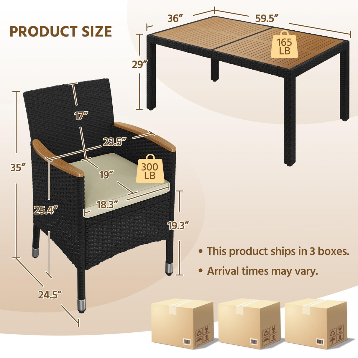 Yaheetech 7 Piece Patio Furniture Set, Outdoor Dining Acacia Wood Table Top Rattan Conversation Set with Soft Cushions, 6 Chairs & 1 Table for Backyard, Deck, Garden & Yard, Black/Beige Yaheetech