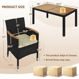 Yaheetech 7 Piece Patio Furniture Set, Outdoor Dining Acacia Wood Table Top Rattan Conversation Set with Soft Cushions, 6 Chairs & 1 Table for Backyard, Deck, Garden & Yard, Black/Beige Yaheetech