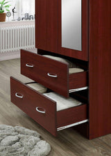 HODEDAH 2 Door Wood Wardrobe Bedroom Closet with Clothing Rod inside Cabinet, 2 Drawers for Storage and Mirror, Mahogany Hodedah