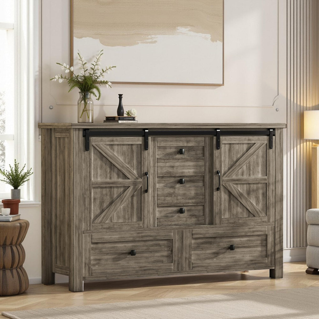 wanan 48" 5 Drawer Dresser (Light Rustic Oak, 48'' 5 Drawers Dresser) wanan