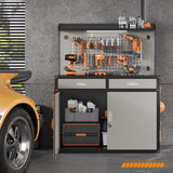 Rumetol 65" Heavy Duty Garage Workbench with Storage Drawers & Pegboard,2000lbs Capacity Metal Work Bench with Lockable Magnetic Cabinets,Adjustable LED Light for Workshop/Garage Rumetol