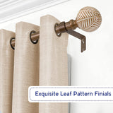 Wood Curtain Rods for Windows: 1 Inch Diameter Adjustable Drapery Rods 48" to 86",2 Pack Curtain Rods with Imitation Wood Grain Leaf Pattern Finials UNCONSIL