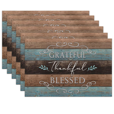 Thankful Grateful Blessed Placemats Set of 6 Place Mats for Kitchen Table Washable Farmhouse Linen Table Mats Dining Decoration 12x18 Inch UIUPRO