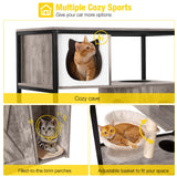 Aivituvin Cat Litter Box Enclosure, Litter Box Furniture Hidden, Wooden Cat Washroom Furniture, Indoor Cat House with Condo, Hammock, Scratching Mat and Storage Shelves-Greige Aivituvin