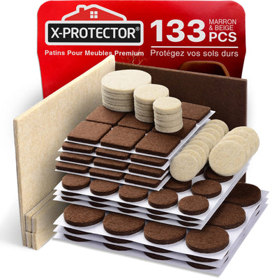 Felt Furniture Pads X-PROTECTOR 133 PCS Premium Furniture Pads - Felt Pads Furniture Feet Best Wood Floor Protectors - Protect Your Hardwood & Laminate Flooring! Brown and Beige
