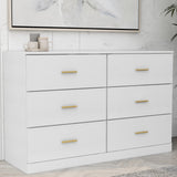 NoeBanJe 47" inch Dresser Sturdy Frame Modern Bedroom Furniture with 6 Drawers Large Capacity Storage Cabinet, Wooden Chest of Drawers for Bedroom, Hallway, Living Room, Entryway (White Gold Handle) NoeBanJe