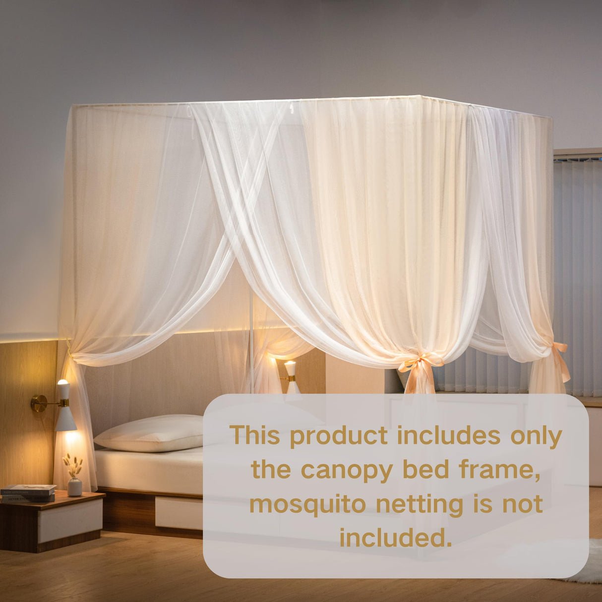 Beyeutao Queen Bed Canopy Frame - White Canopy Bed with Four Poster Frame, Mosquito Net and Bed Curtains for Indoor or Outdoor Play Tent Beyeutao