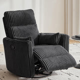 LINSY 360 Swivel Recliner Chair - Corduroy Nursery Glider Rocking Chair with 2 Pillows, Comfy High Back Adult Recliner for Small Spaces, Nursery Bedroom Living Room Reclining (Black) LINSY