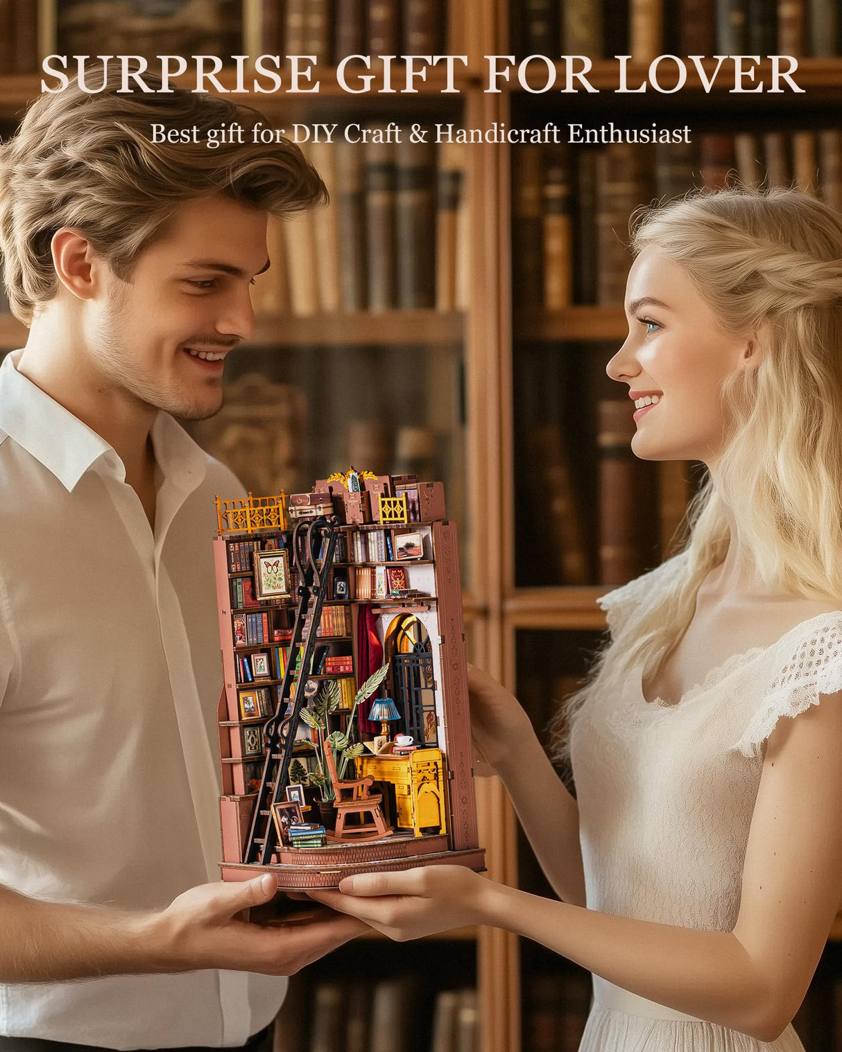 Rolife DIY Book Nook Kit Silent Corner Study, 3D Puzzles Creative British Bookend Bookshelf Decor for Adults, Tiny House Miniature Kits Model Building Kits, DIY Crafts/Gifts for Teens & Book Lovers Rolife