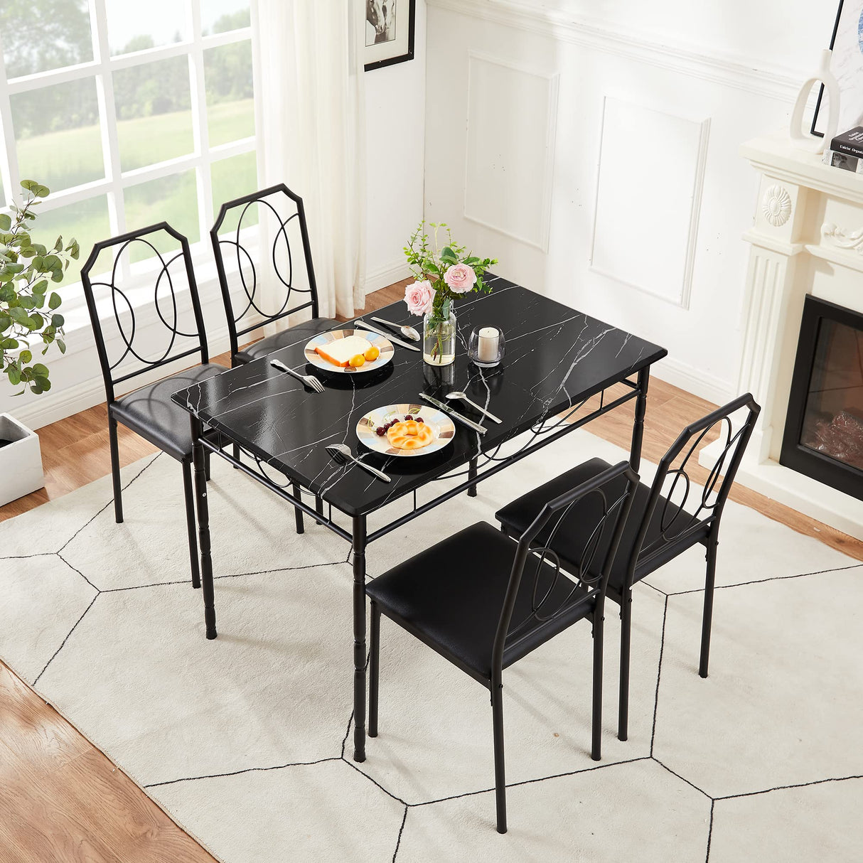 VECELO 5 Piece Dining Table Set for 4, Dinette with Chairs for Kitchen, Breakfast Nook, Small Space,Easy Assembly VECELO