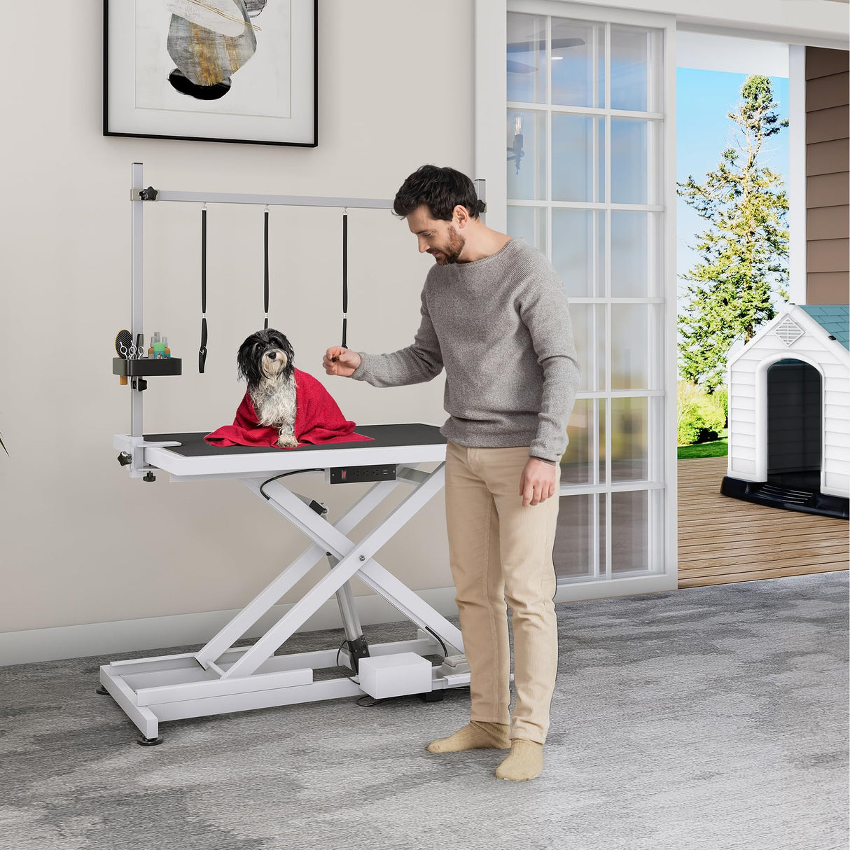 YITAHOME 50 Inch Electric Dog Grooming Table Professional Heavy Duty Pet Grooming Table for Dogs at Home, Aluminium Adjustable Overhead Arm & Tool Organizer, Large Pet Grooming Station White YITAHOME