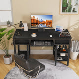 Lufeiya Desk with Keyboard Tray Slide Out, 47 Inch Home Office Computer Desks with Fabric Drawers & Storage Shelves, Modern Simple Study Writing Gaming Table for Bedroom, Black Lufeiya