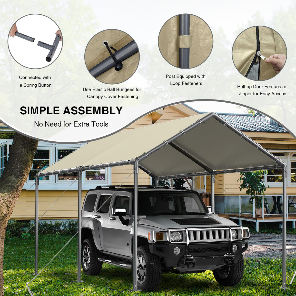 Outdoor Carport 10x20ft Heavy Duty Car Tent, Portable Garage Canopy Storage Shed, Car Shelter, All-Season Tarp Tent for Car, Party (Bg) Grezone