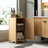 Ball & Cast Bamboo Storage-Cabinet, Bathroom Freestanding Cabinet with Slat Door,Multi-Purpose Bamboo-Floor Organizer for Entryway Living Kitchen Entryway, Natural Ball & Cast