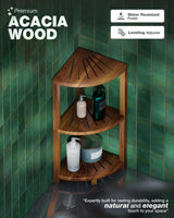 BLUEWEST 3-Tier Corner Shower Caddy Stand, Wood Shower Organizer Standing with Anti-Slip Feet, Waterproof & Durable Bathroom Corner Shelf, Space-Saving Design Storage for Kitchen or Living Room BLUEWEST