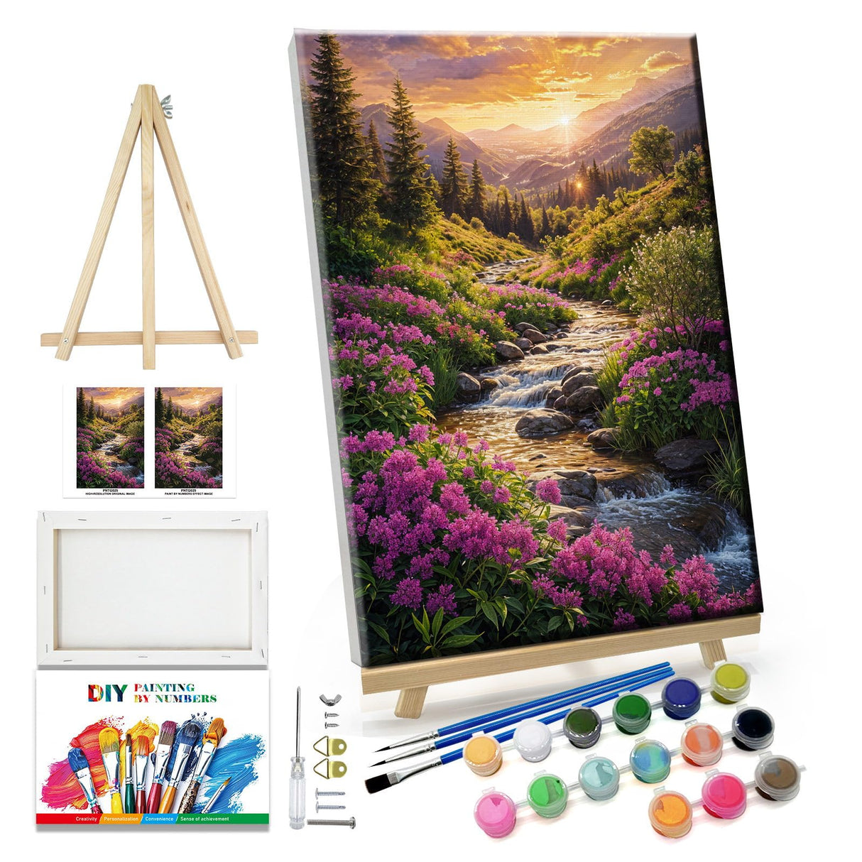 JOOZ Landscape Paint by Number for Adults Beginner with Frame Paint by Number Kits Sunsets on Canvas with Easel DIY Digital Oil Painting for Home Wall Decor Gifts 7.87x11.81 Inch JOOZ