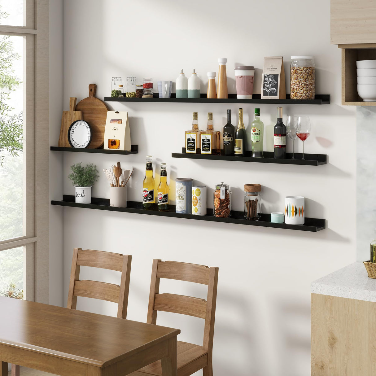 Picture Ledge Shelf, Floating Shelves Set of 2, 72 Inches Long Large Nursery Book Shelves for Toys Storage, Kids Bookshelf Wall Mounted for Living Room Bedroom Decor Books Photo Frames, Black FLYJOE