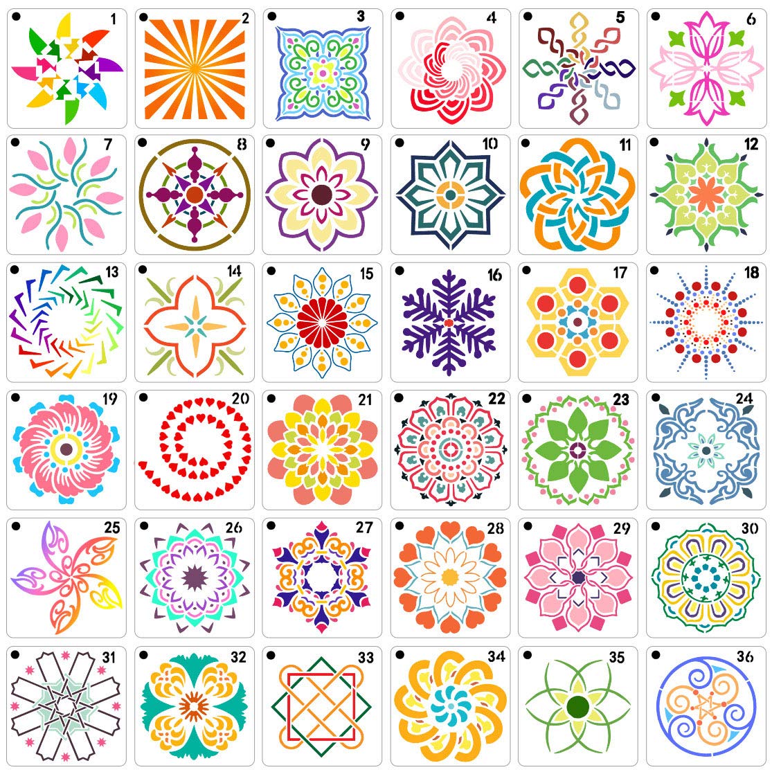 36 PCS Reusable Mandala Stencils for Painting Rocks Wood Canvas Fabric Glass Pottery Art Projects CH HAICHENG